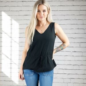Banana Republic Factory Black Tie Waist Tank Top Small | V-Neck Peplum Style